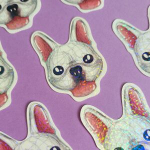 Adesivo Holográfico Bulldog Francês Branco