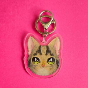 Chaveiro Acrílico Gatinho Tigrado Olhos Verde