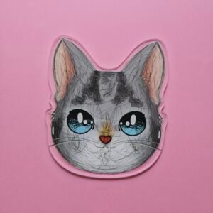 Placa de Acrílico Gatinho Cinza com Olhos Azuis